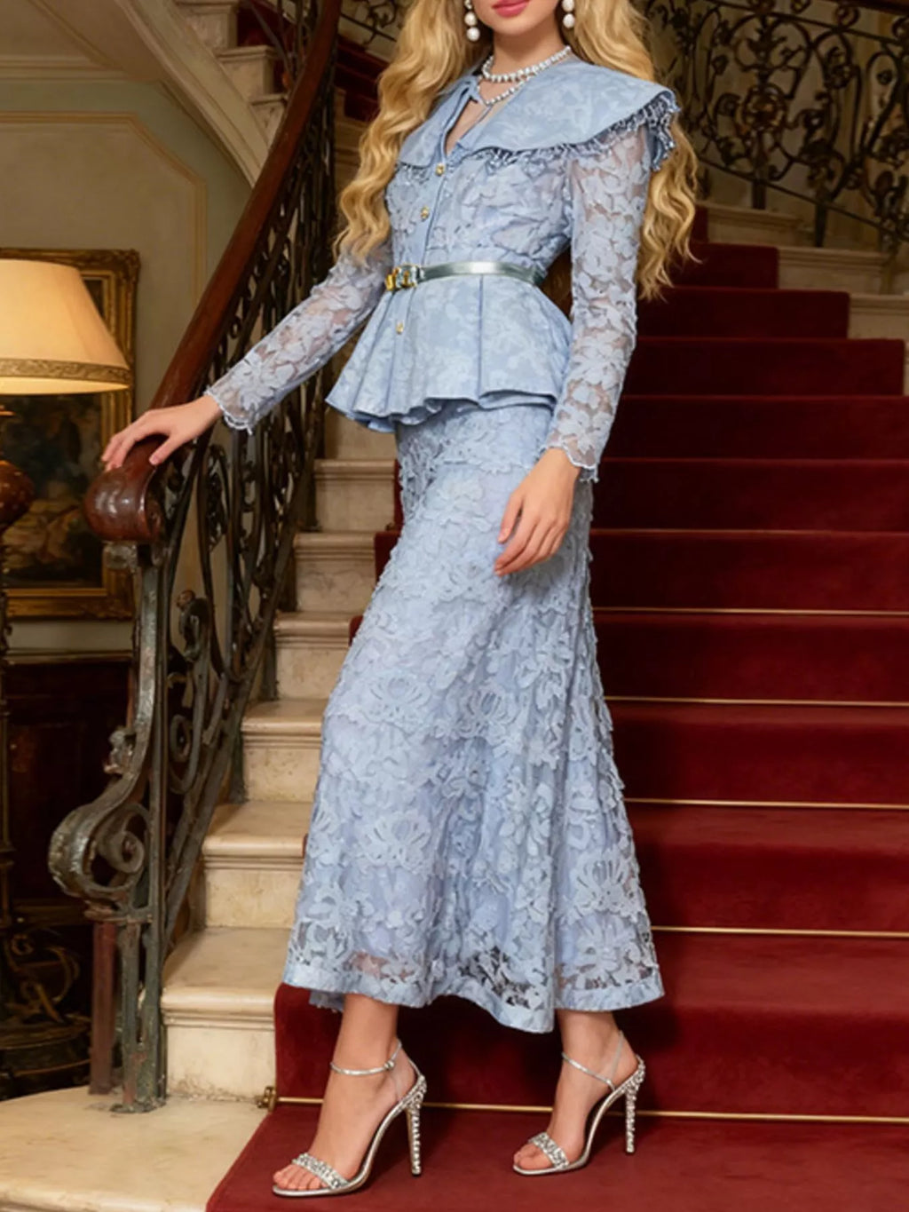 Lace Peplum Top and Skirt Set - Girly Tea
