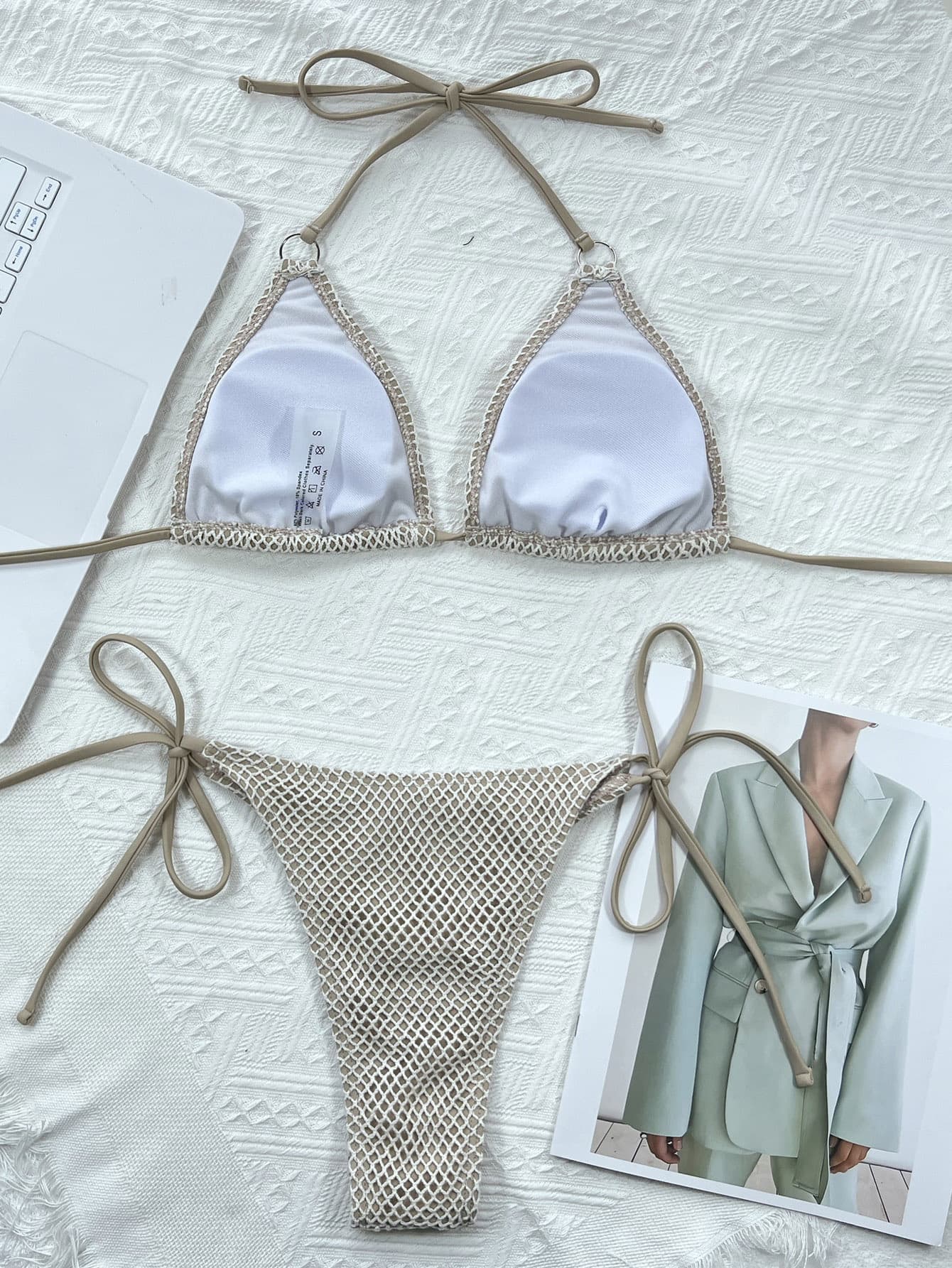Halter Neck Tie Back Bikini Set - Girly Tea