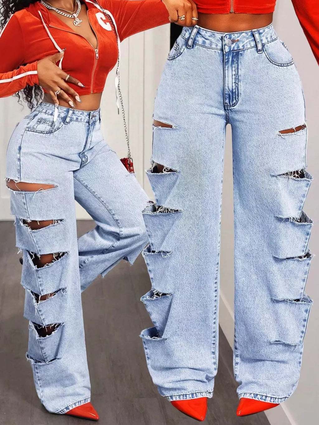 Distressed Wide Leg Jeans - Girly Tea