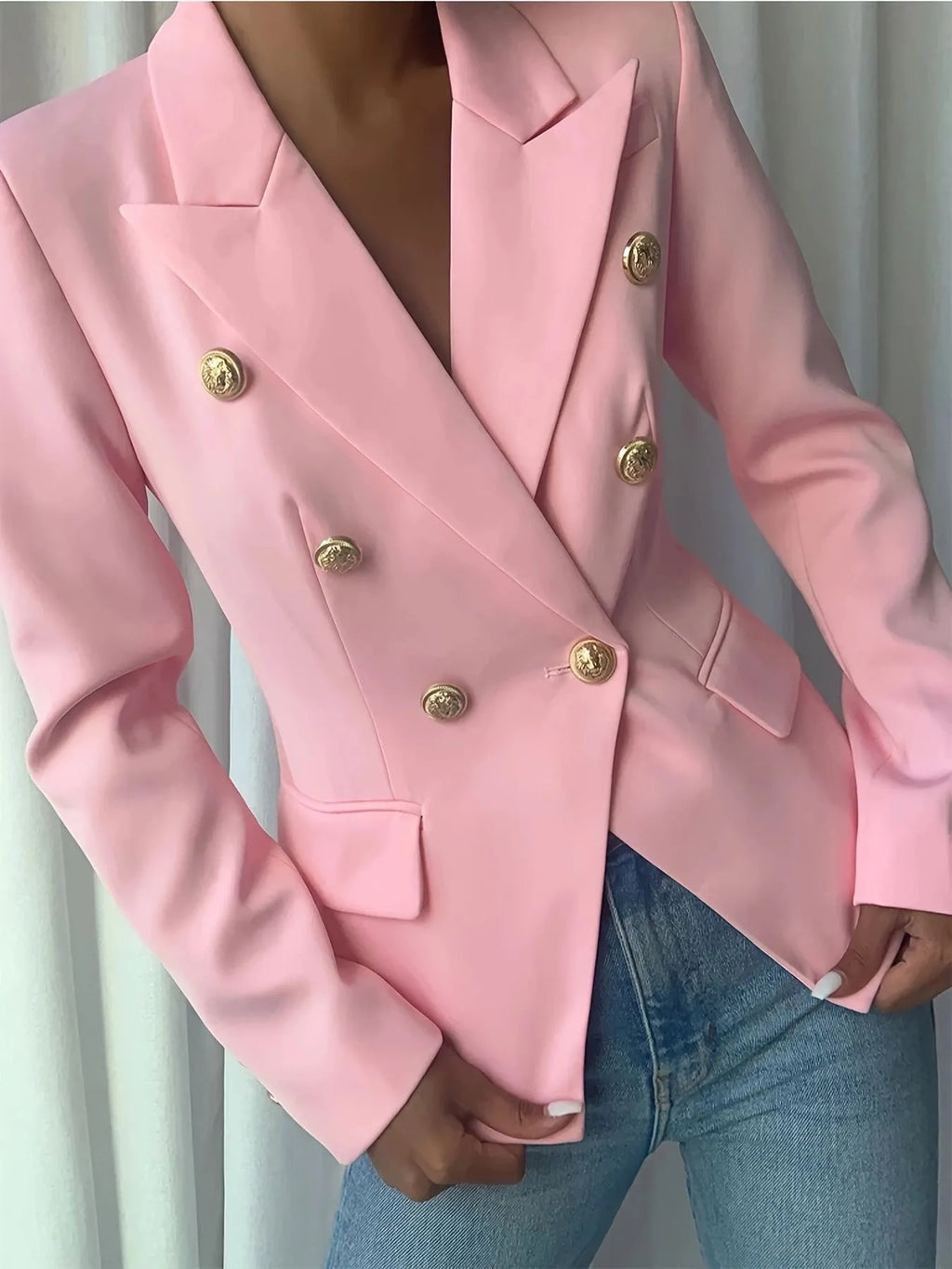 Decor Button Lapel Collar Blazer - Girly Tea