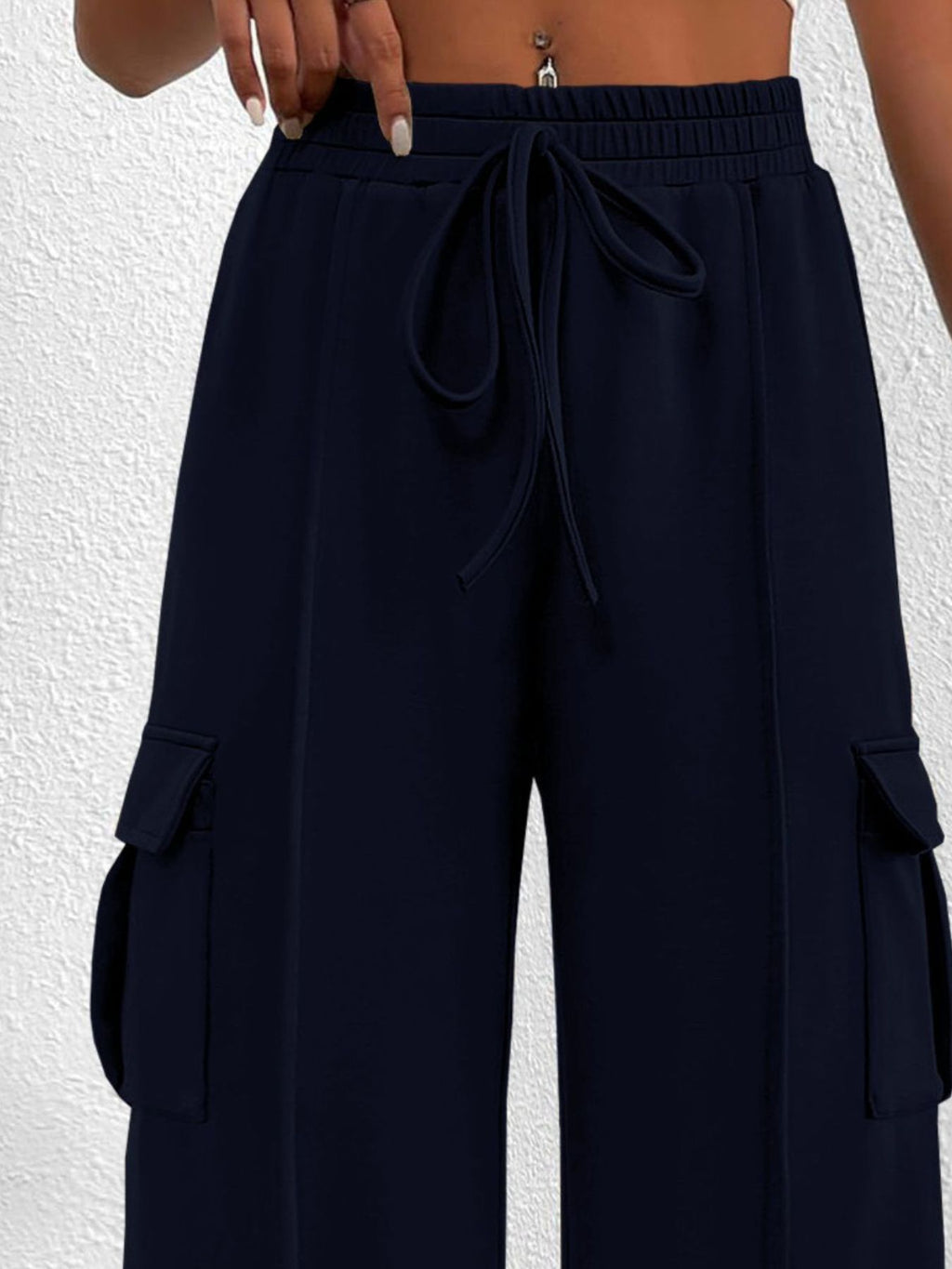 Casual High Waist Cargo Pants with Drawstring - Girly Tea