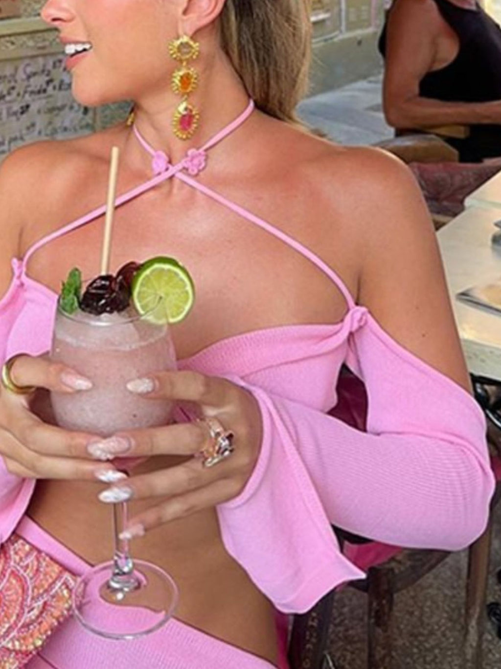 Halter Neck Top and Skirt Knit Set - Girly Tea