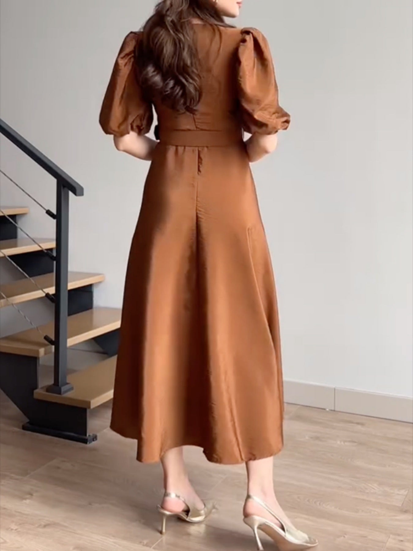 Belted Puff Sleeve Midi Dress - Girly Tea