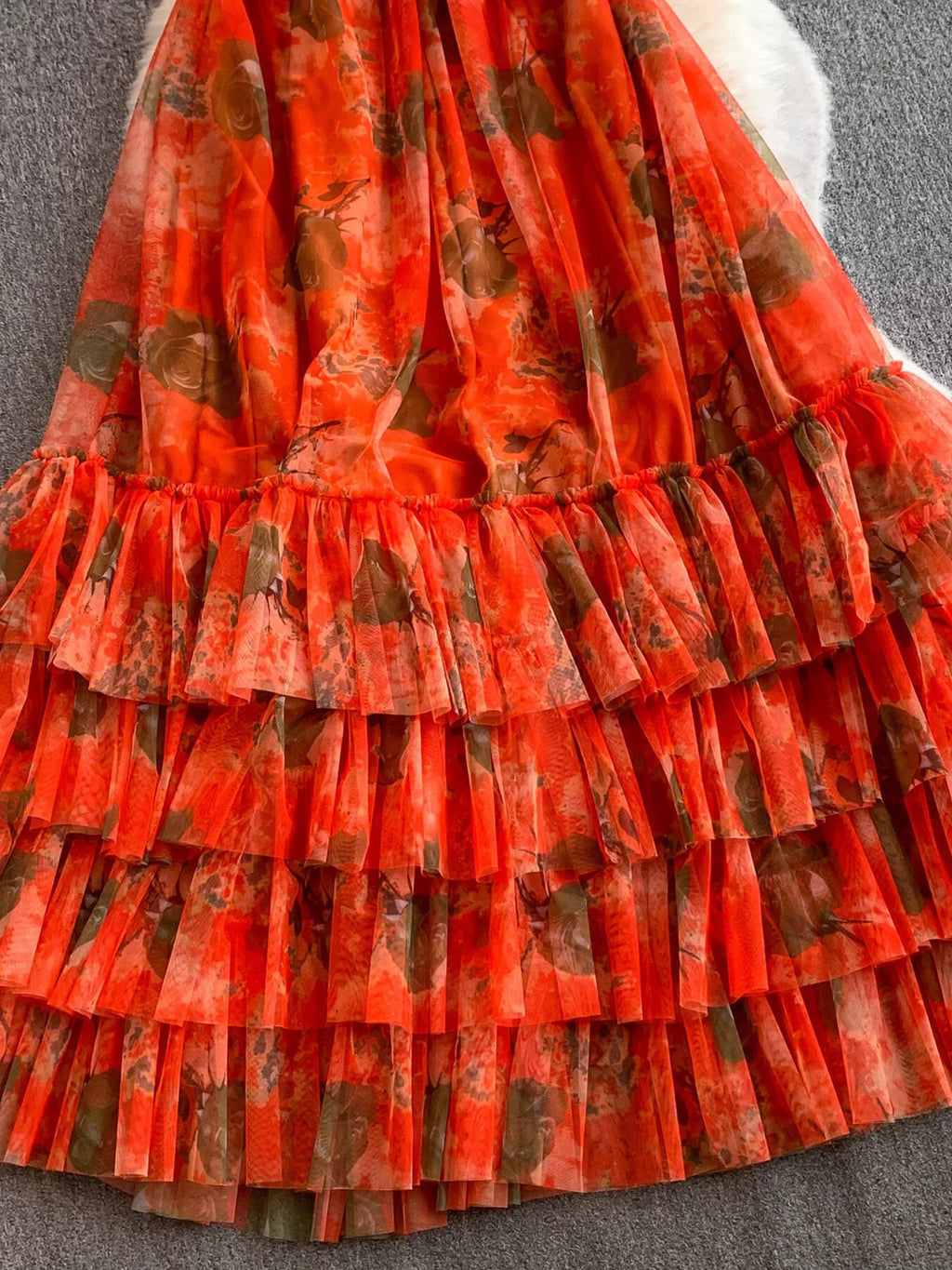 Floral Print Ruffled Layered Mesh Dress - Girly Tea