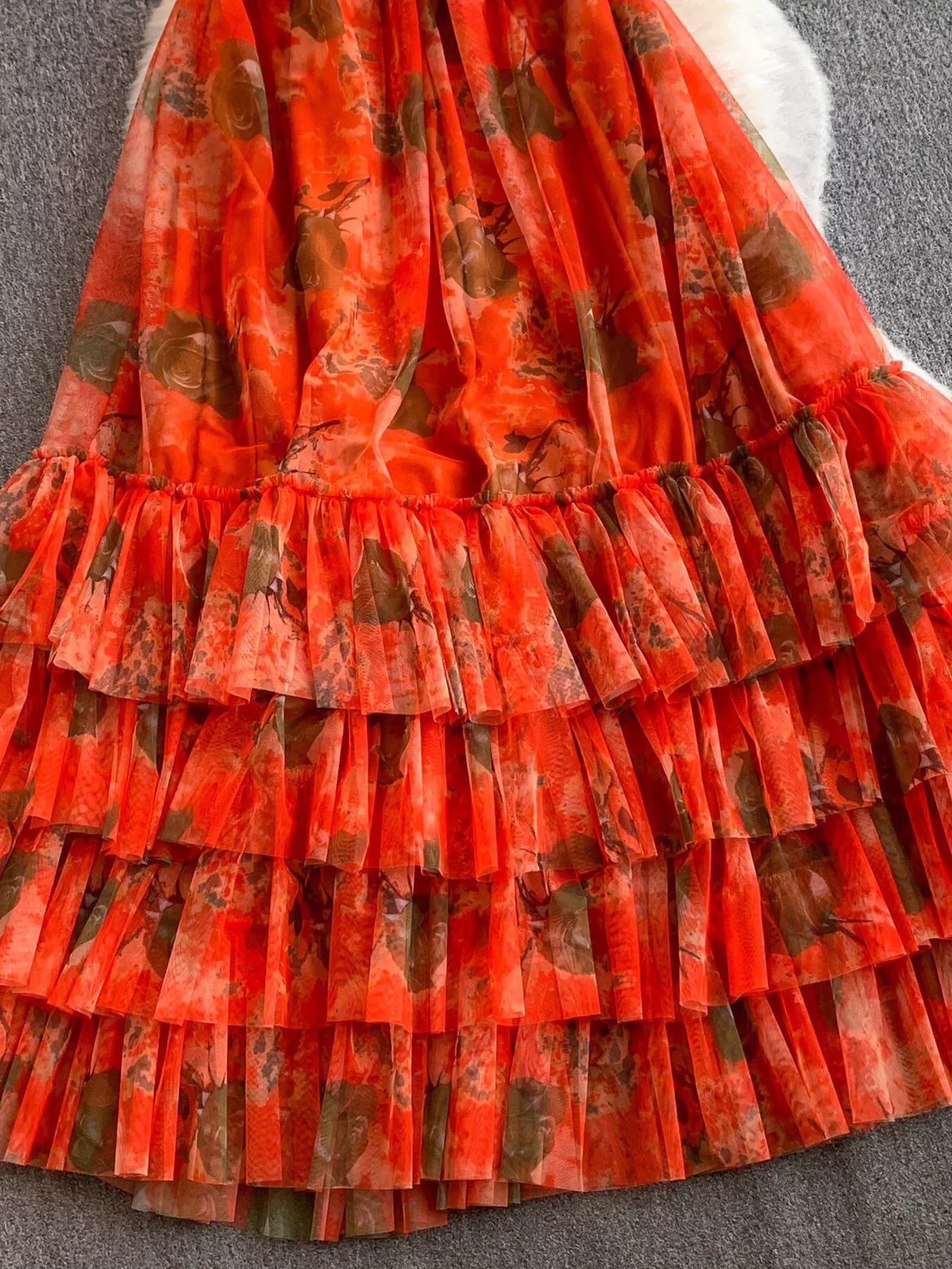 Floral Print Ruffled Layered Mesh Dress - Girly Tea