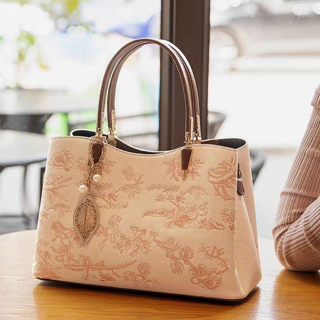 Embroidered Floral Leather Handbag