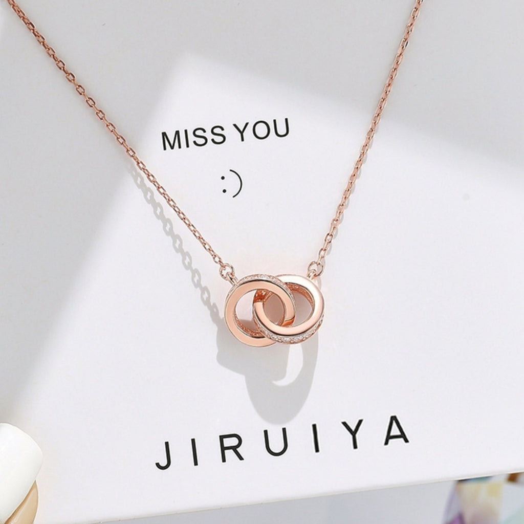 925 Sterling Silver Double Circle Pendant Necklace - Girly Tea