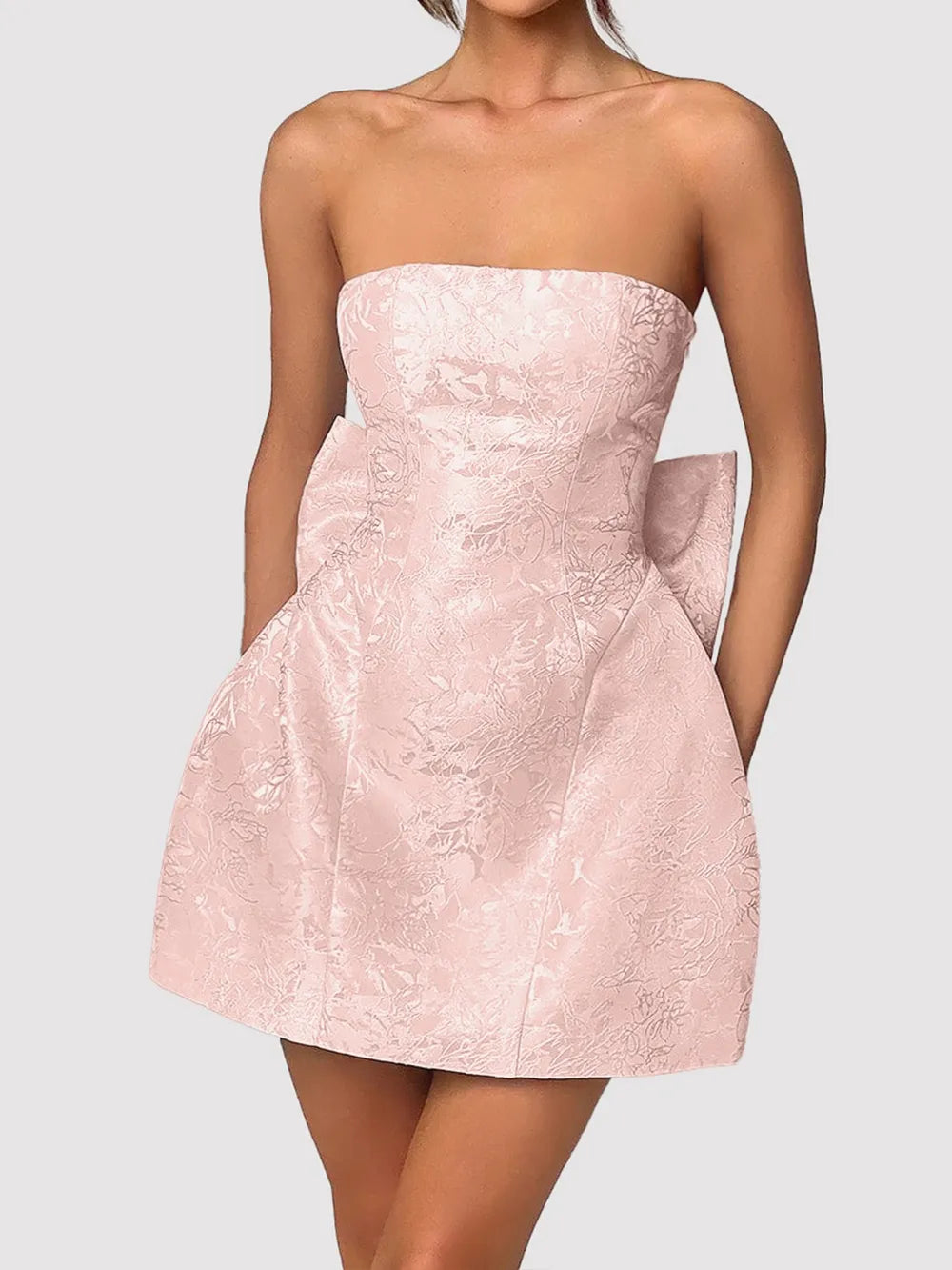 Lace-Up Sleeveless Satin Mini Dress with Bow - Girly Tea