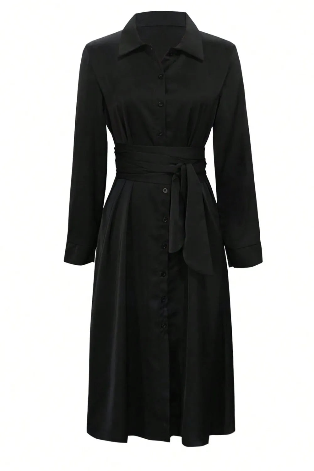 Collared Neck Long Sleeve Midi Shirt Dress - Girly Tea