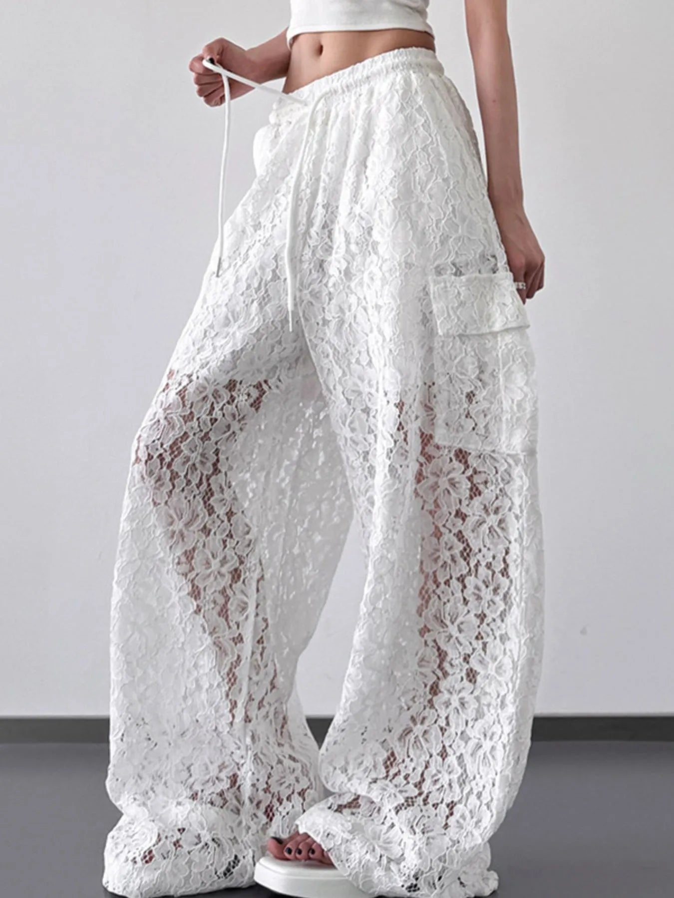Lace Wide Leg Pants - Girly Tea