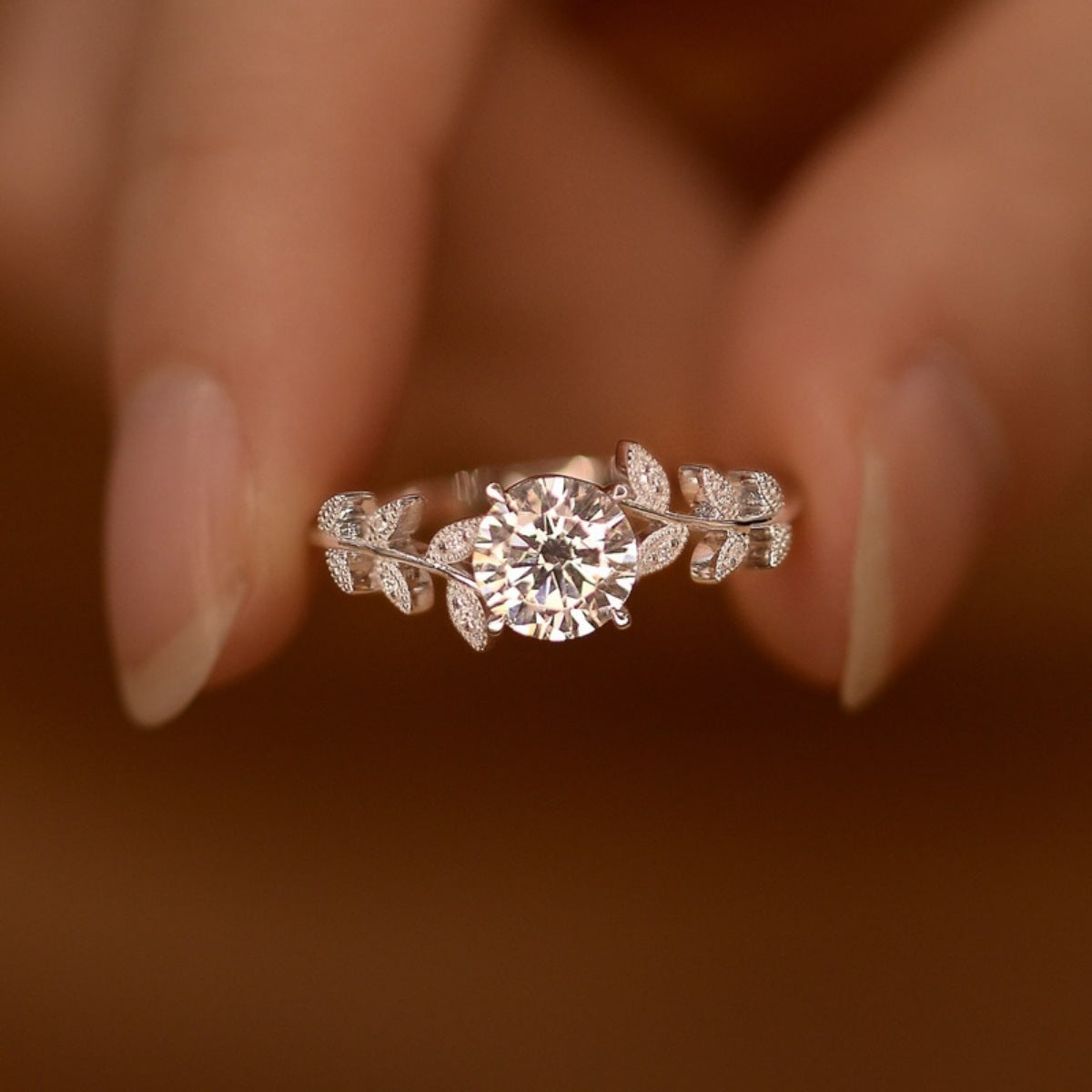 1 Carat Moissanite 925 Sterling Silver Leaf Ring - Girly Tea