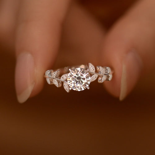 1 Carat Moissanite 925 Sterling Silver Leaf Ring - Girly Tea