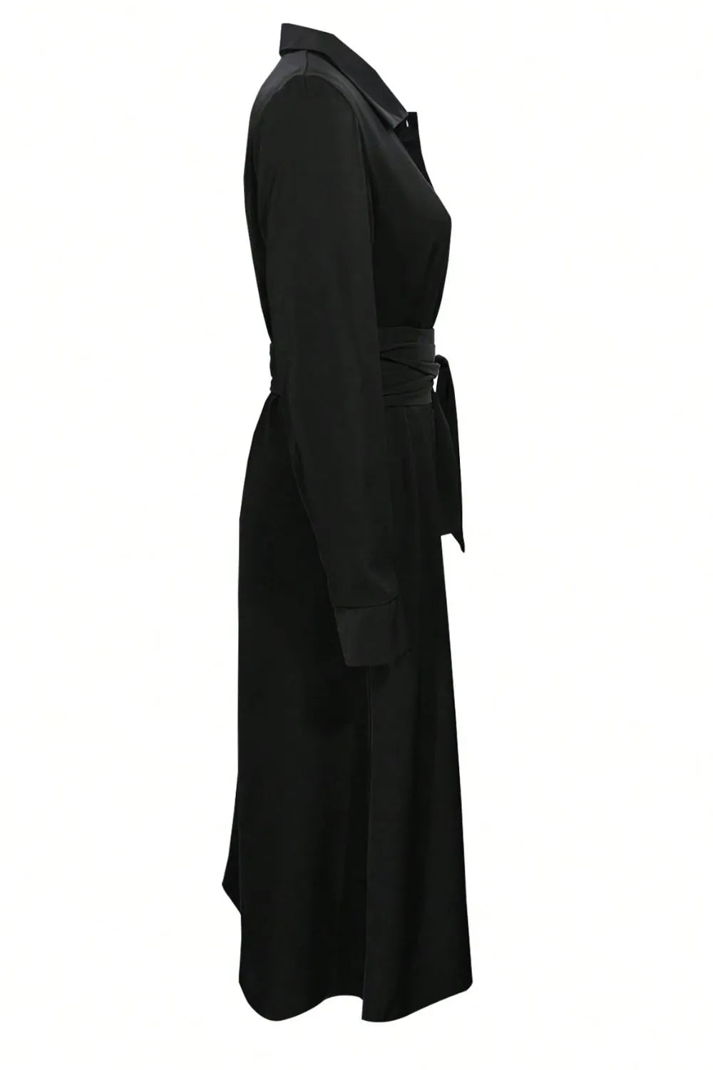 Collared Neck Long Sleeve Midi Shirt Dress - Girly Tea