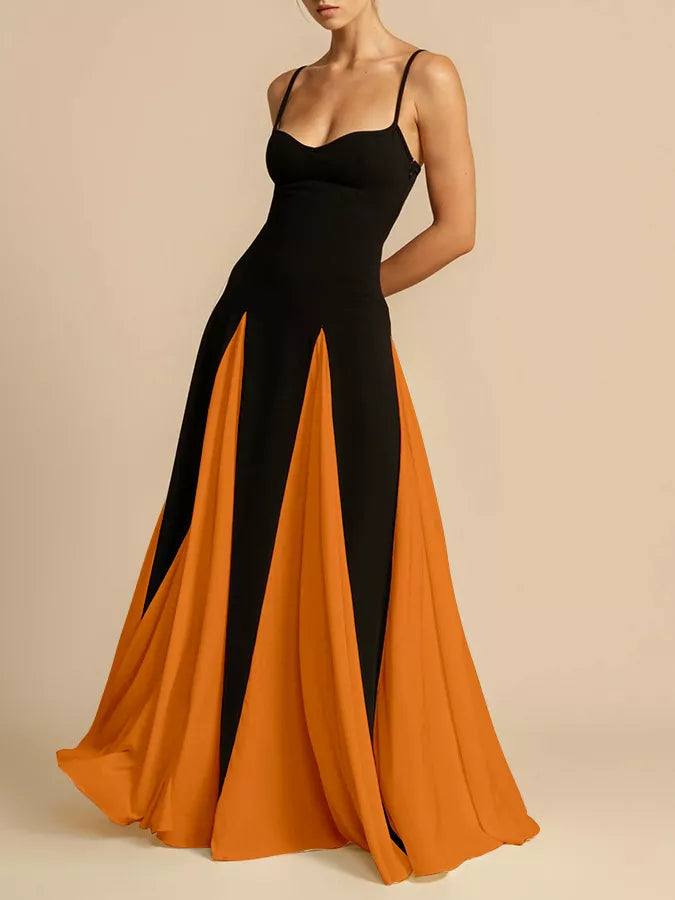 Two-Tone Flowing Maxi Dress - Girly Tea