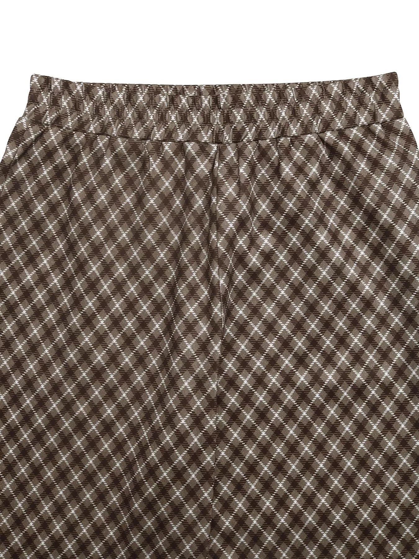 Plaid High-Waisted Wide Leg Pants - Girly Tea