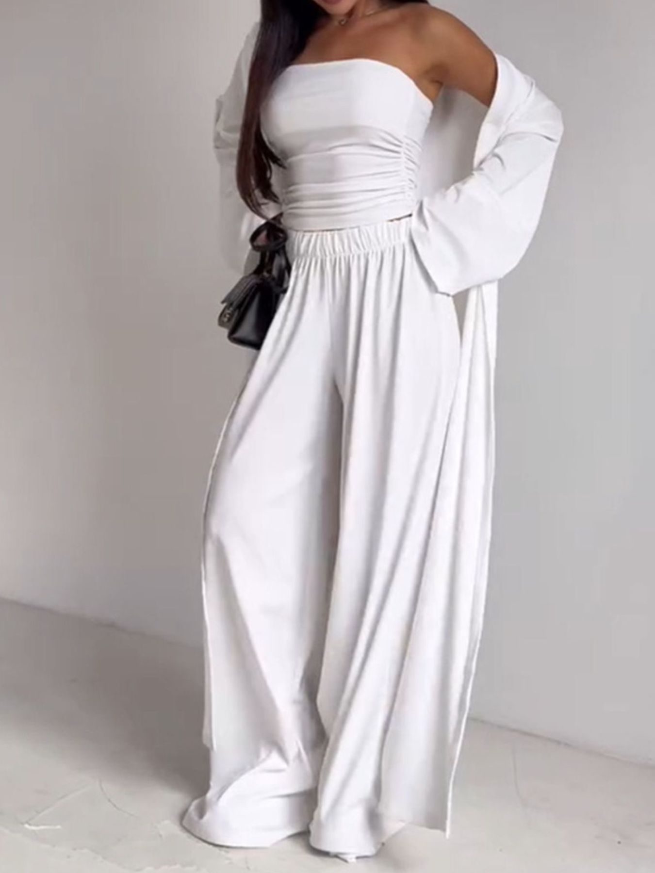 Tube Top & Cardigan & Pants Three Piece Set - Girly Tea
