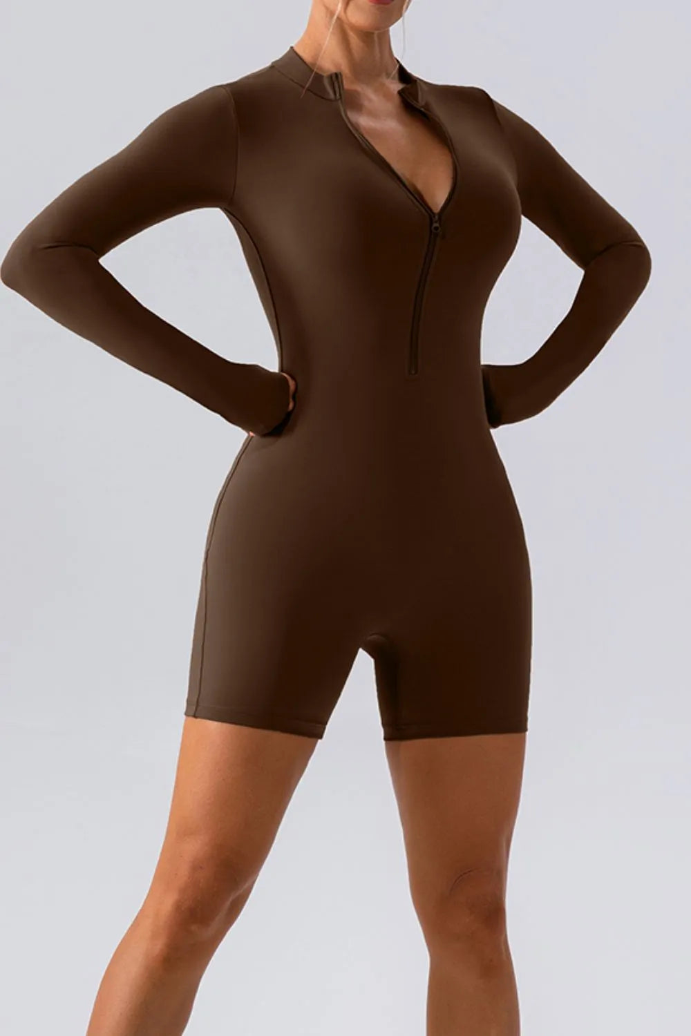 Half Zip Long Sleeve Active Romper - Girly Tea