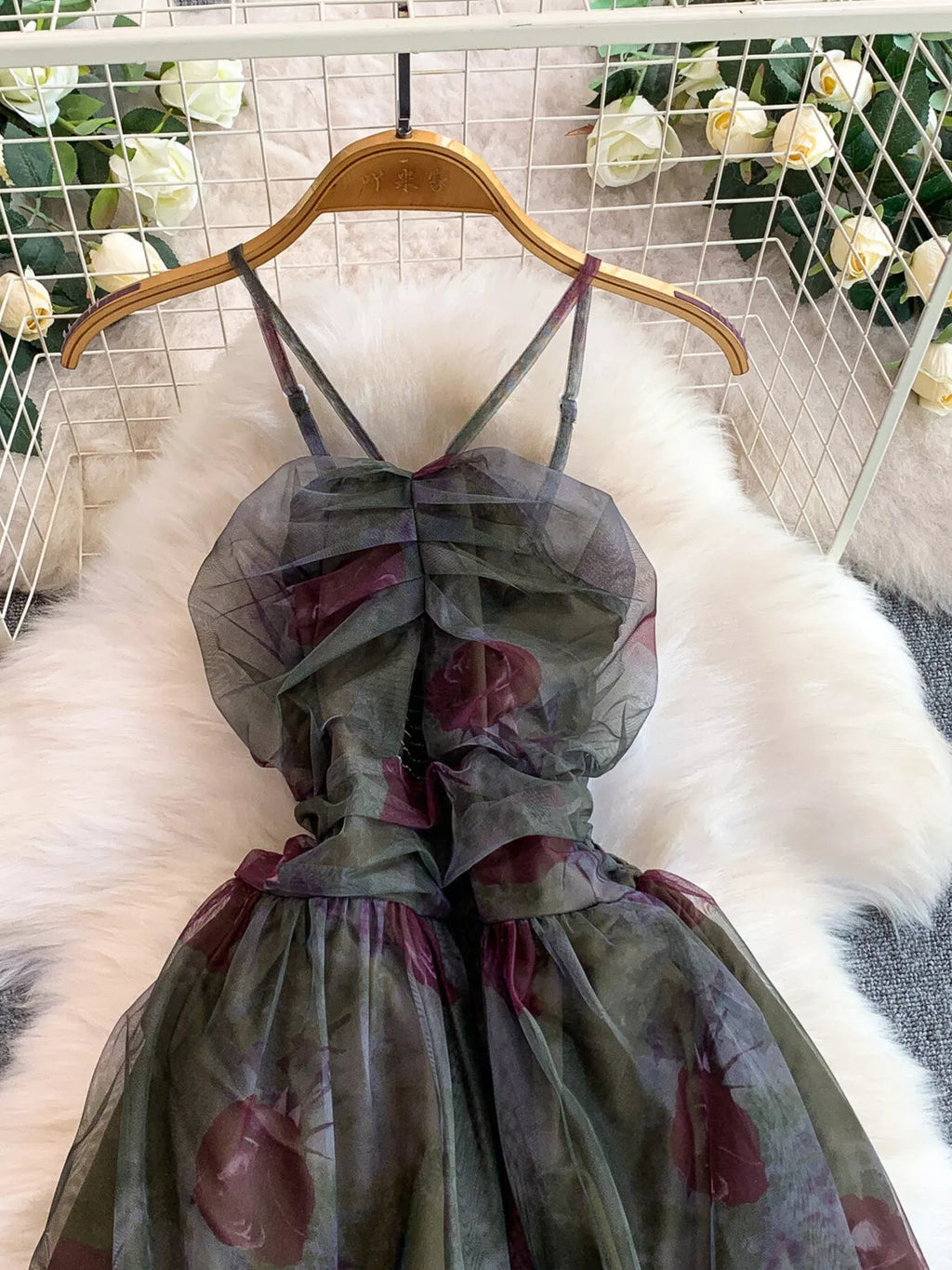 Floral Print Ruffled Layered Mesh Dress - Girly Tea