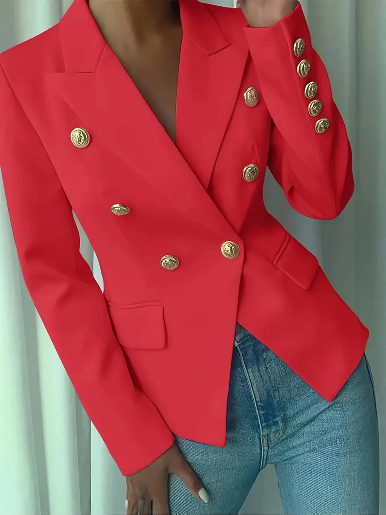 Decor Button Lapel Collar Blazer - Girly Tea