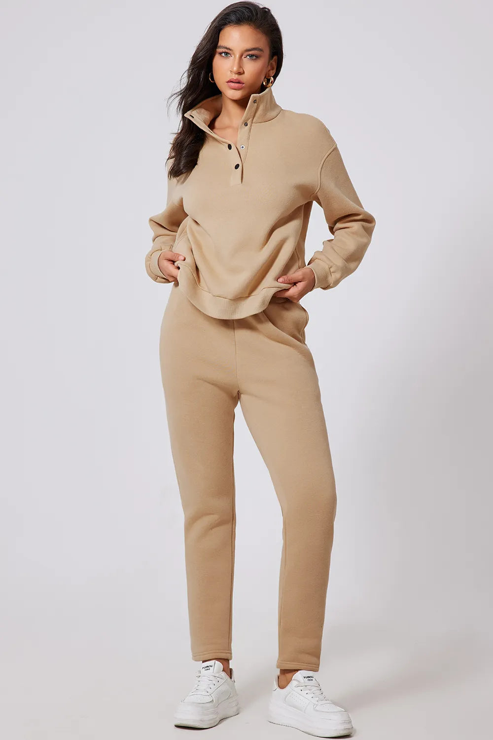 Half Snap Turtleneck Top and Pants Active Set - Girly Tea