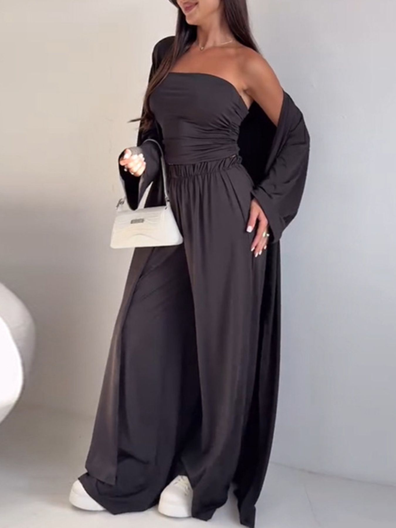 Tube Top & Cardigan & Pants Three Piece Set - Girly Tea