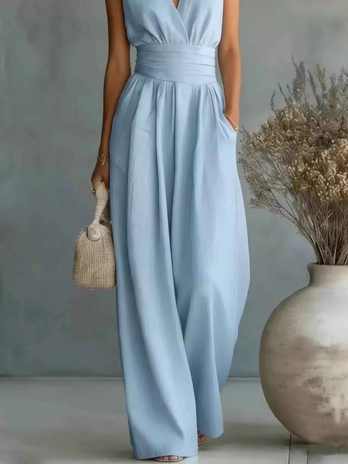 Full Size Sleeveless Wide Leg Jumpsuit Plus Size