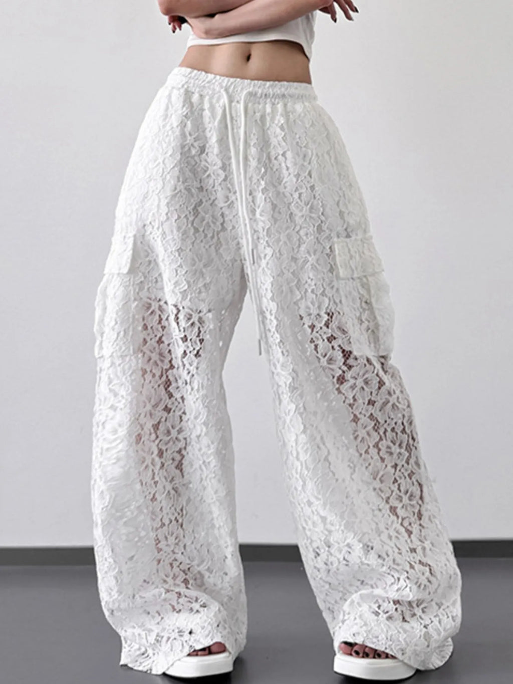 Lace Wide Leg Pants - Girly Tea