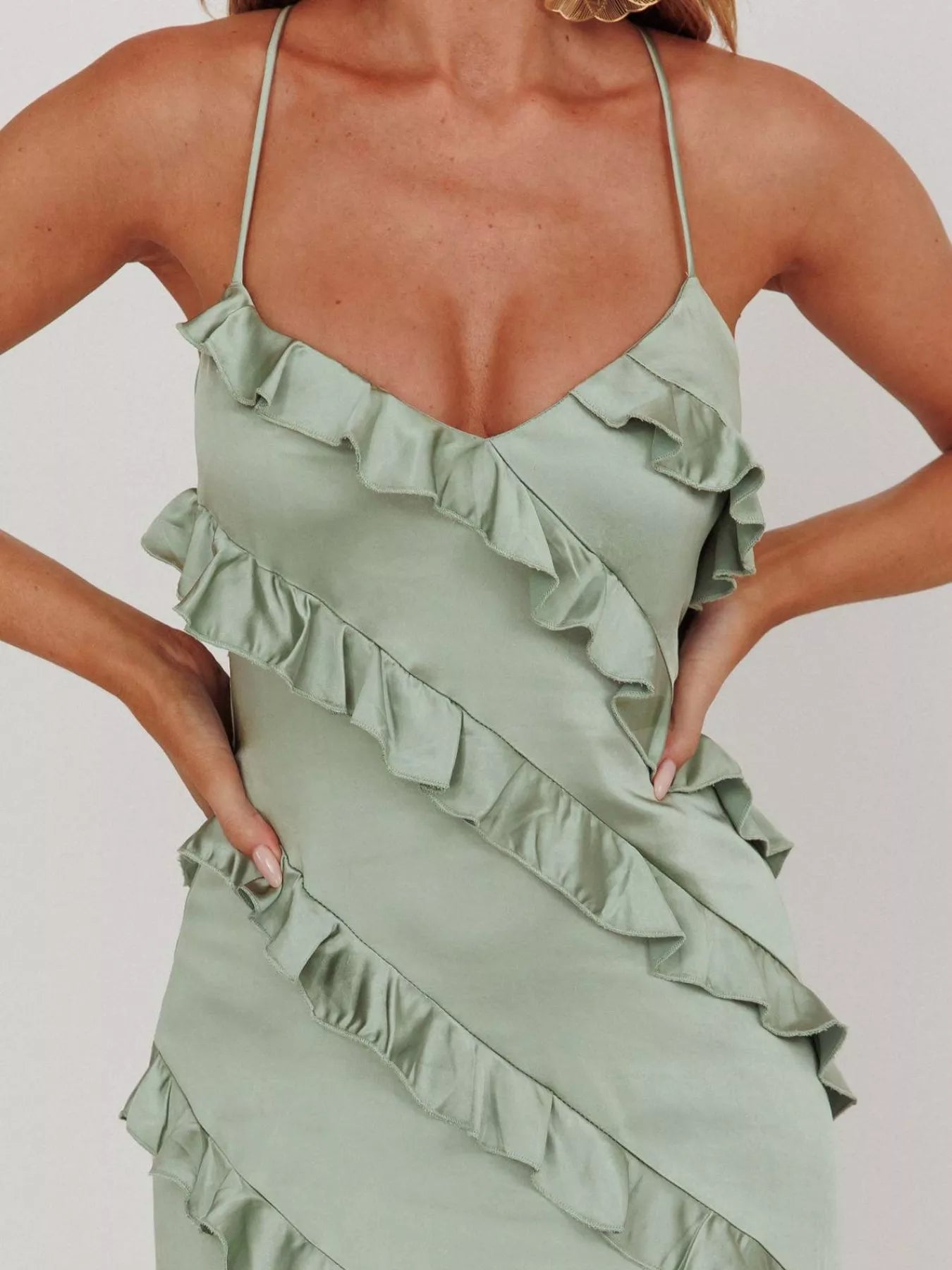 Ruffled Spaghetti Strap Maxi Dress - Girly Tea