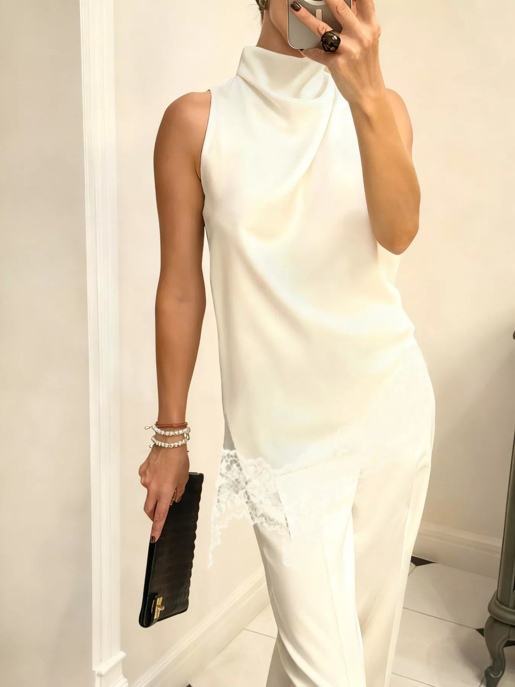 High Neck Lace Trim Cami - Girly Tea