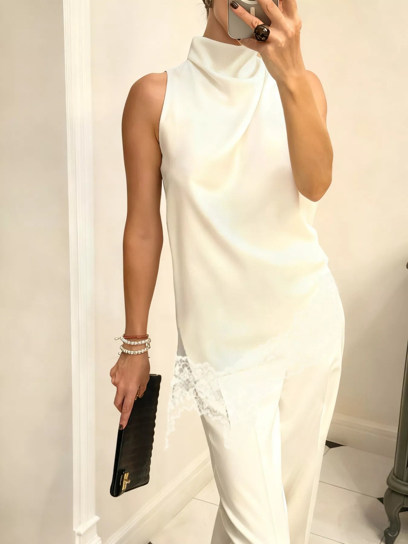 High Neck Lace Trim Cami - Girly Tea