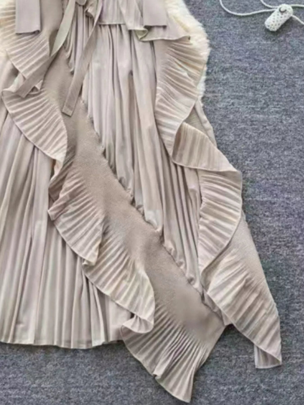 Ruffle Trim Pleated Midi Dress - Girly Tea