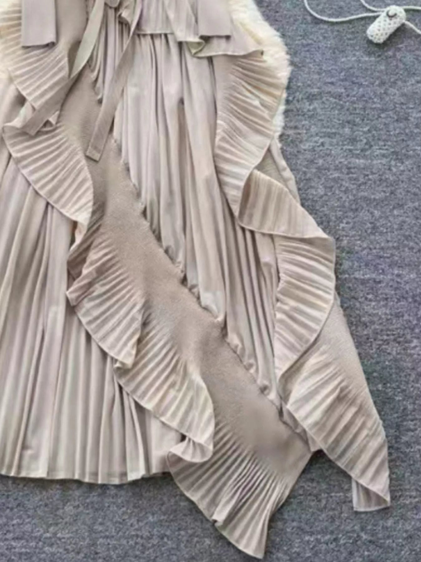 Ruffle Trim Pleated Midi Dress - Girly Tea