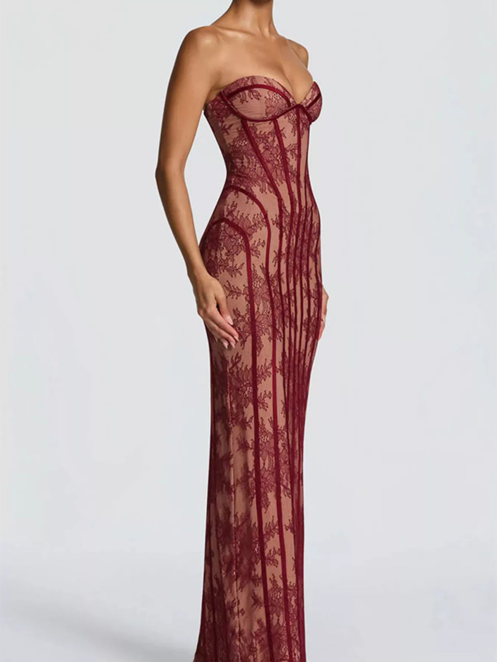 Lace Up Back Strapless Maxi Dress - Girly Tea