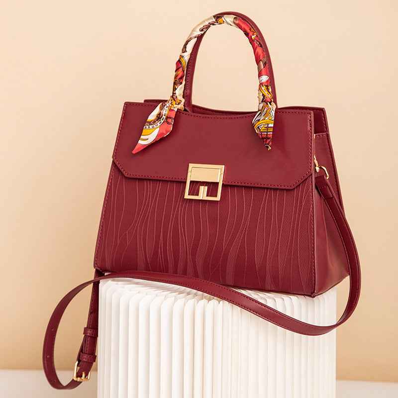 Scarf Decor Leather Handbag