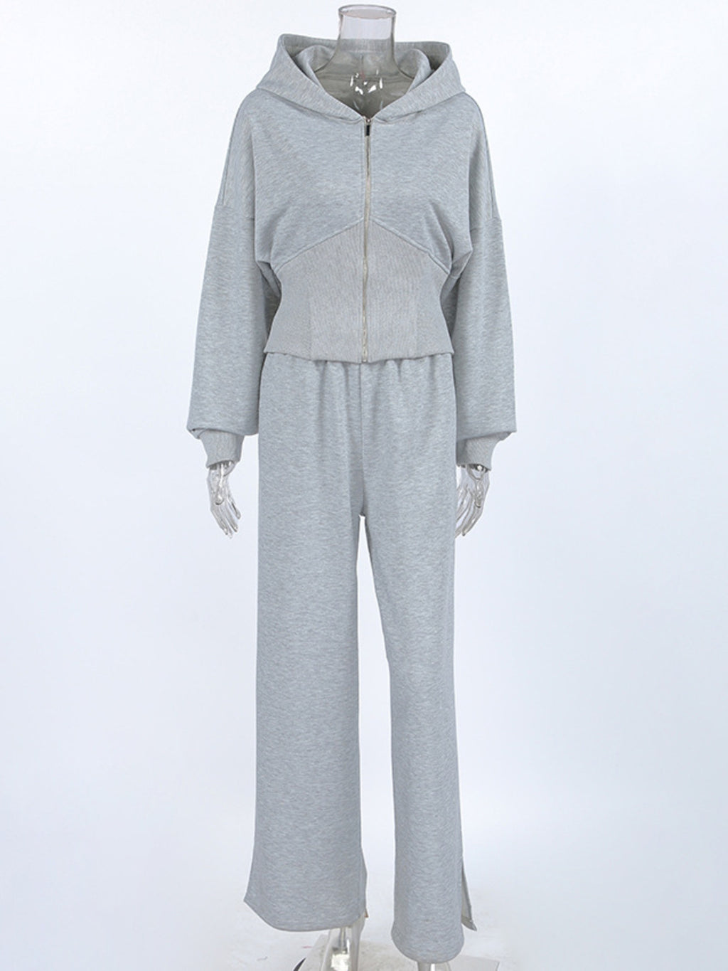 Zip Up Hoodie & Wide Leg Pants Set - Girly Tea