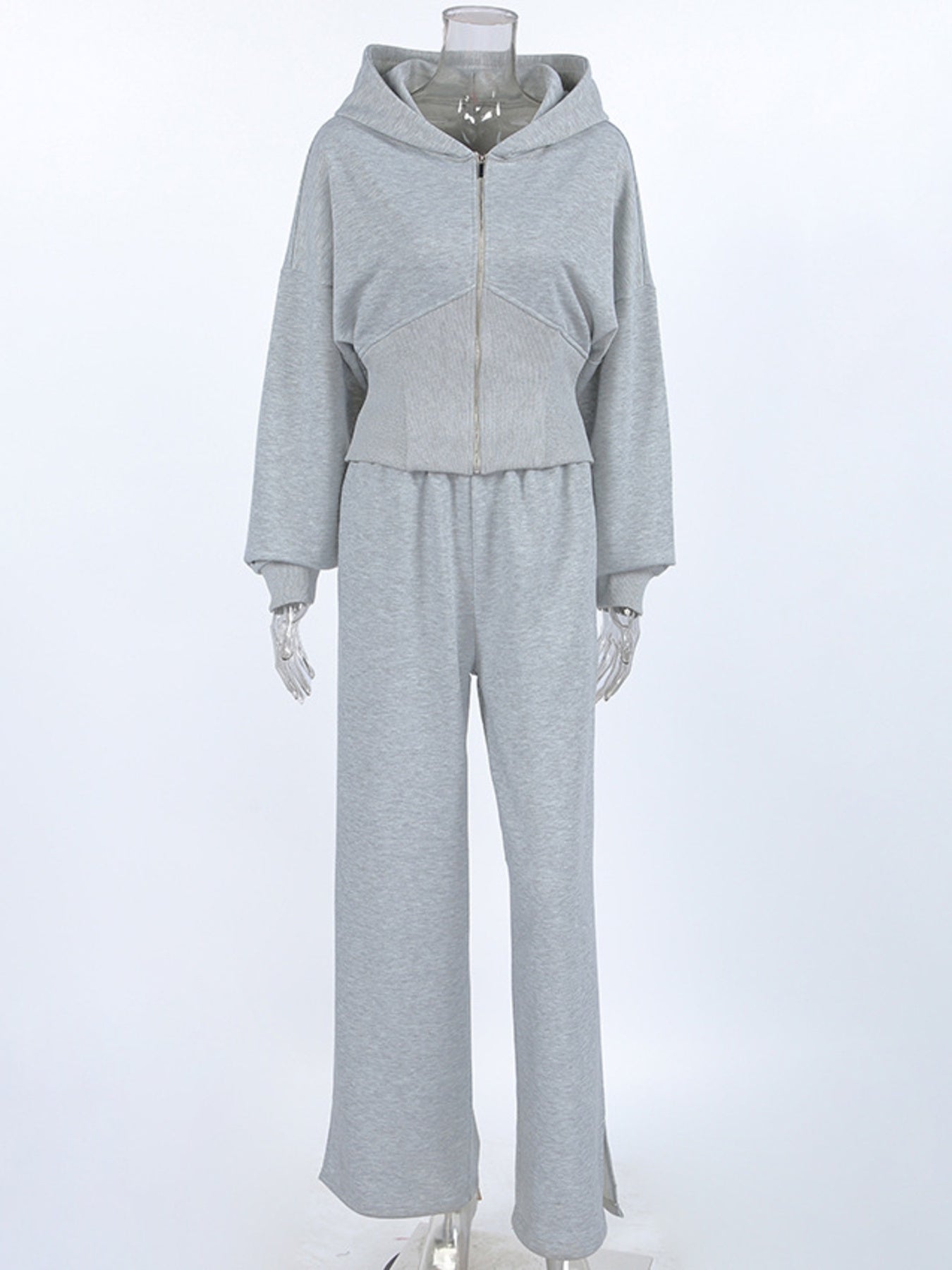 Zip Up Hoodie & Wide Leg Pants Set - Girly Tea