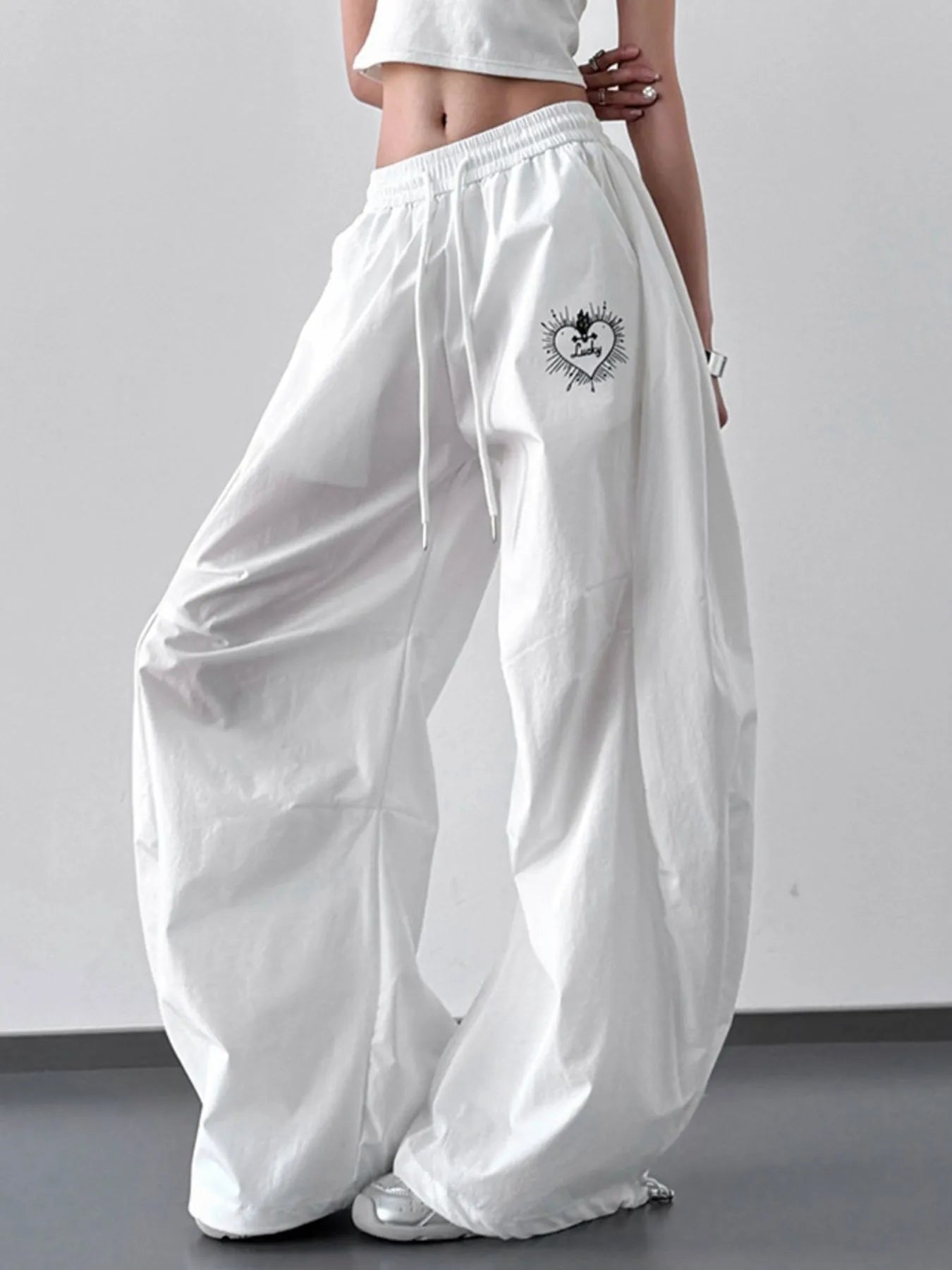 Wide Leg Drawstring Pants - Girly Tea