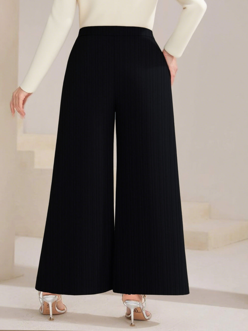 Plus Size High Waist Wide Leg Button Decor Pants - Girly Tea