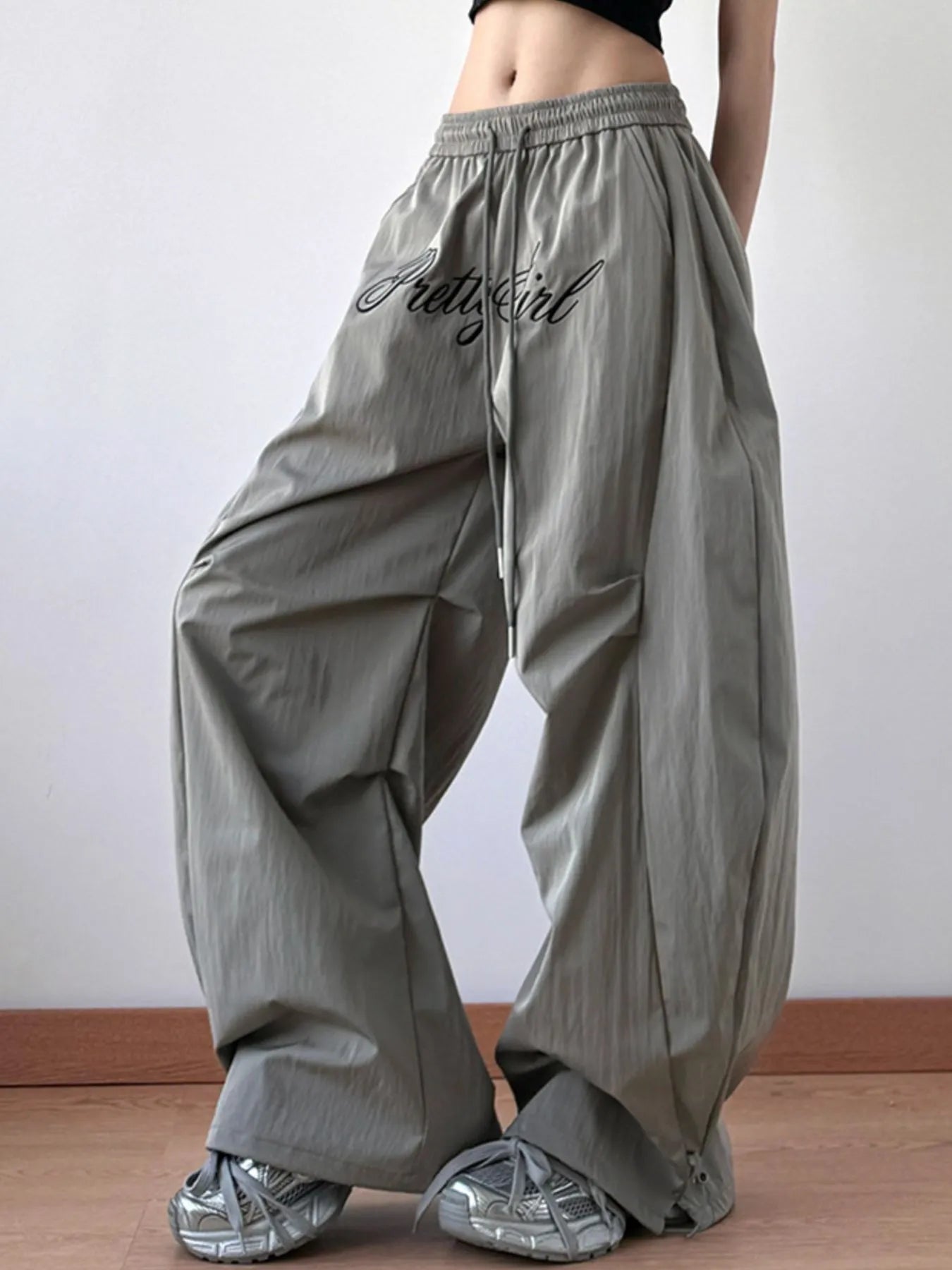 Drawstring Oversized Wide Leg Casual Pants - Girly Tea