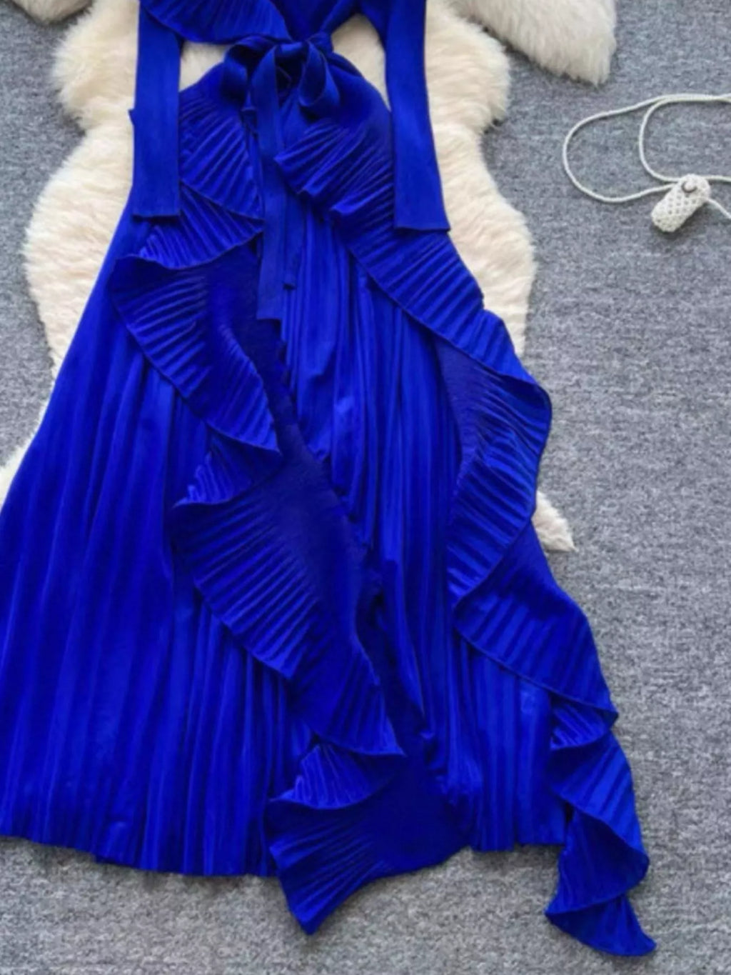 Ruffle Trim Pleated Midi Dress - Girly Tea