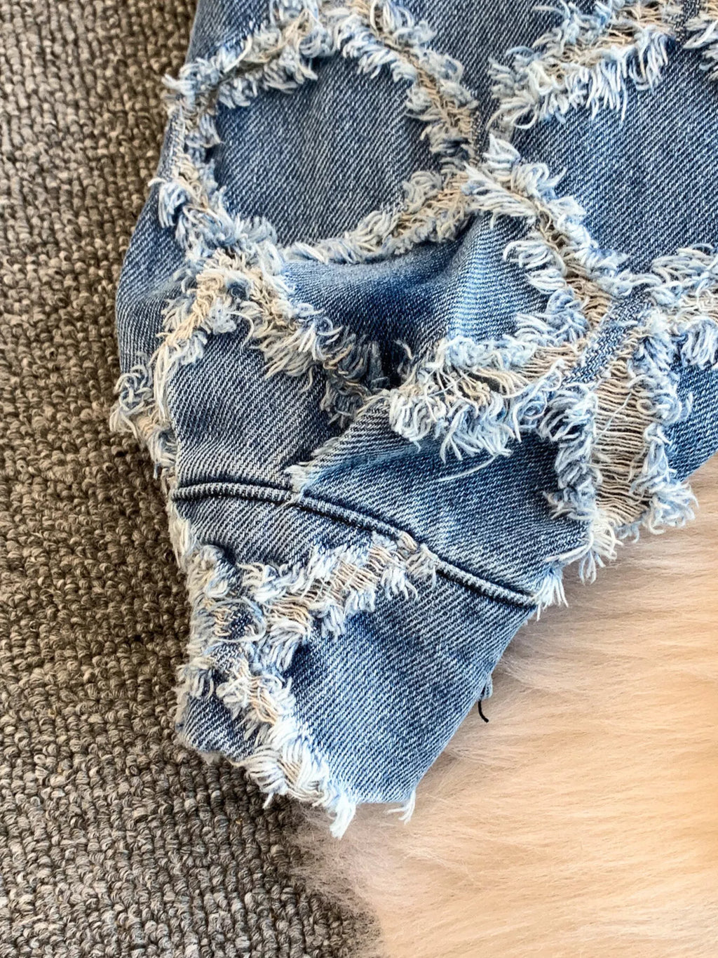 Distressed Diamond Pattern Jacket and Shorts Denim Set - Girly Tea