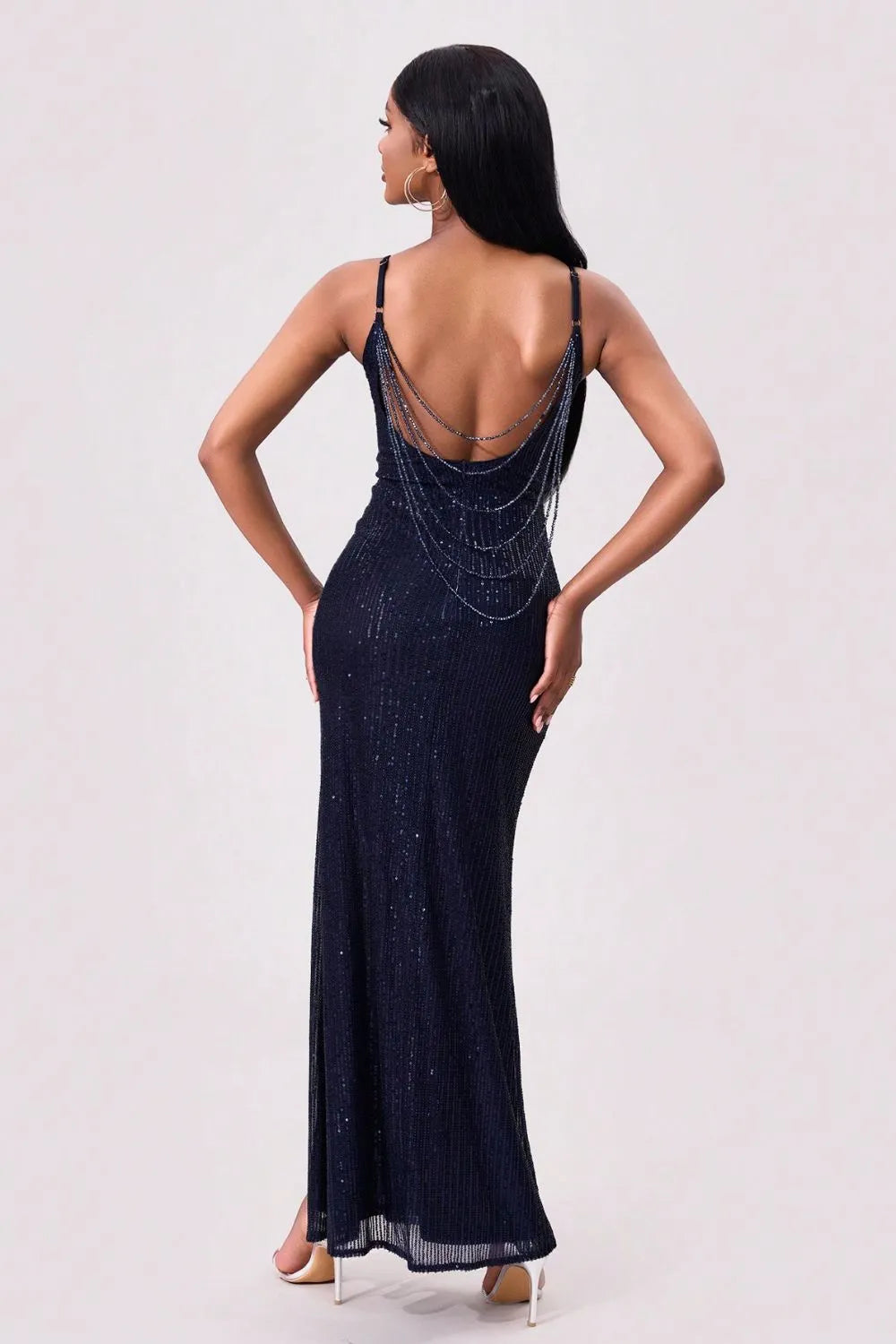 Split Sequin Backless Maxi Cami Dress - Girly Tea