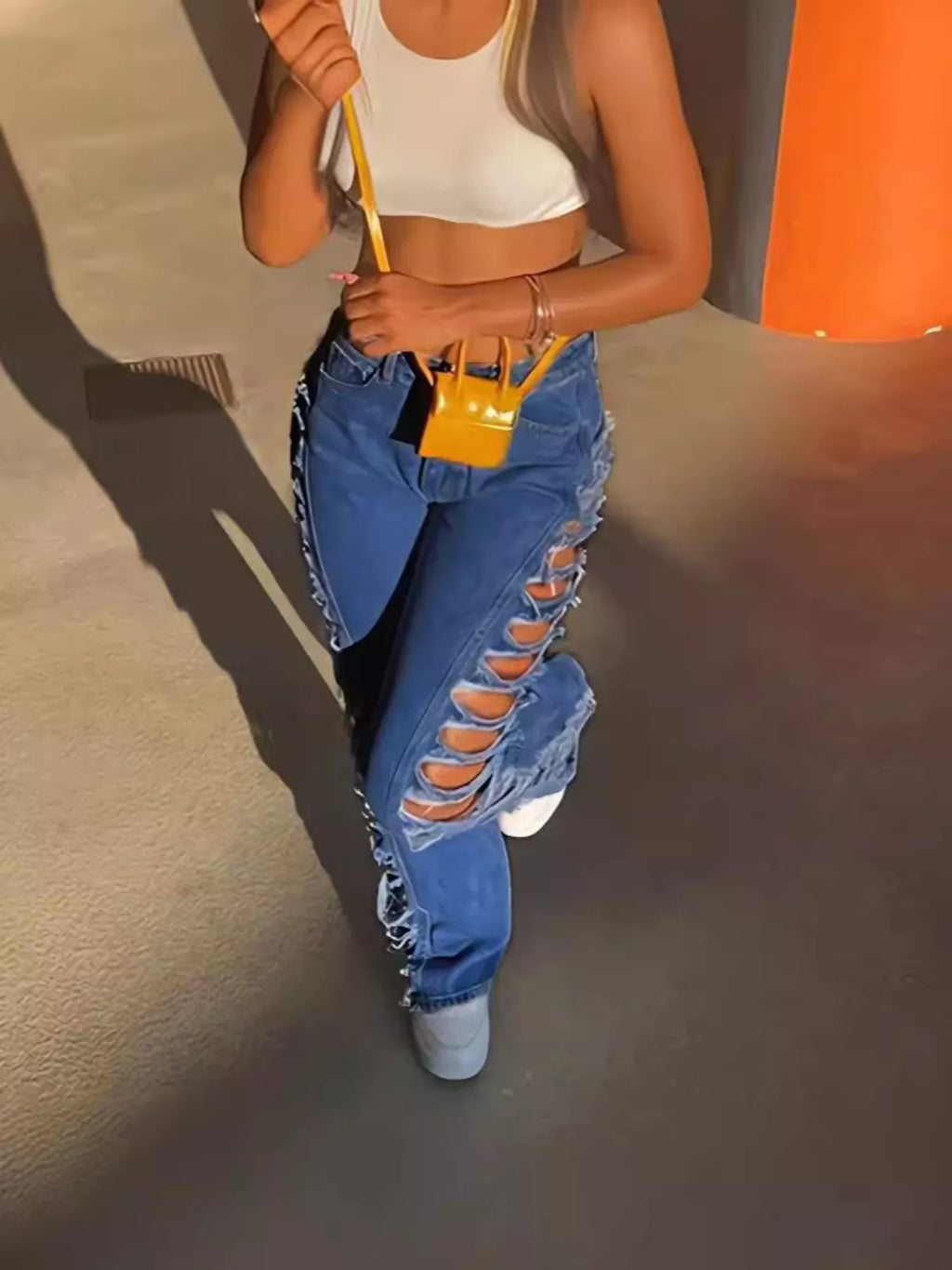 Side Distressed Jeans - Girly Tea