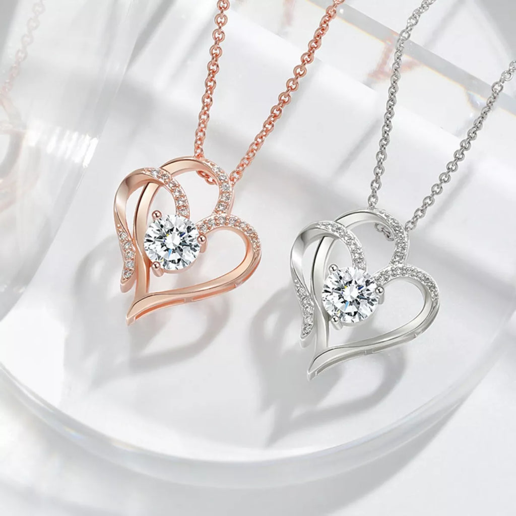 925 Sterling Silver Zircon Heart Necklace - Girly Tea