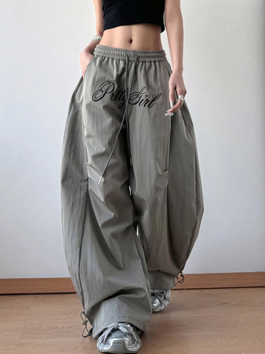 Drawstring Oversized Wide Leg Casual Pants - Girly Tea