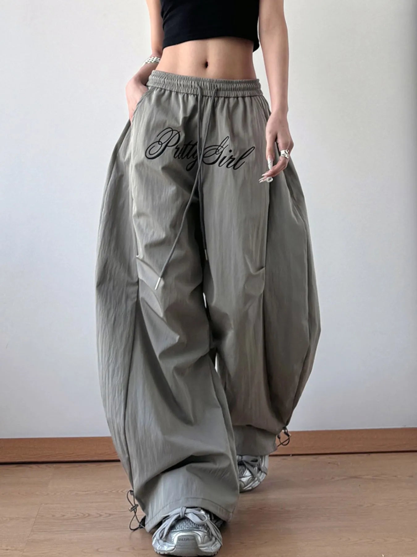 Drawstring Oversized Wide Leg Casual Pants - Girly Tea
