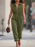 Sleeveless Zip-Up Jumpsuit - Girly Tea