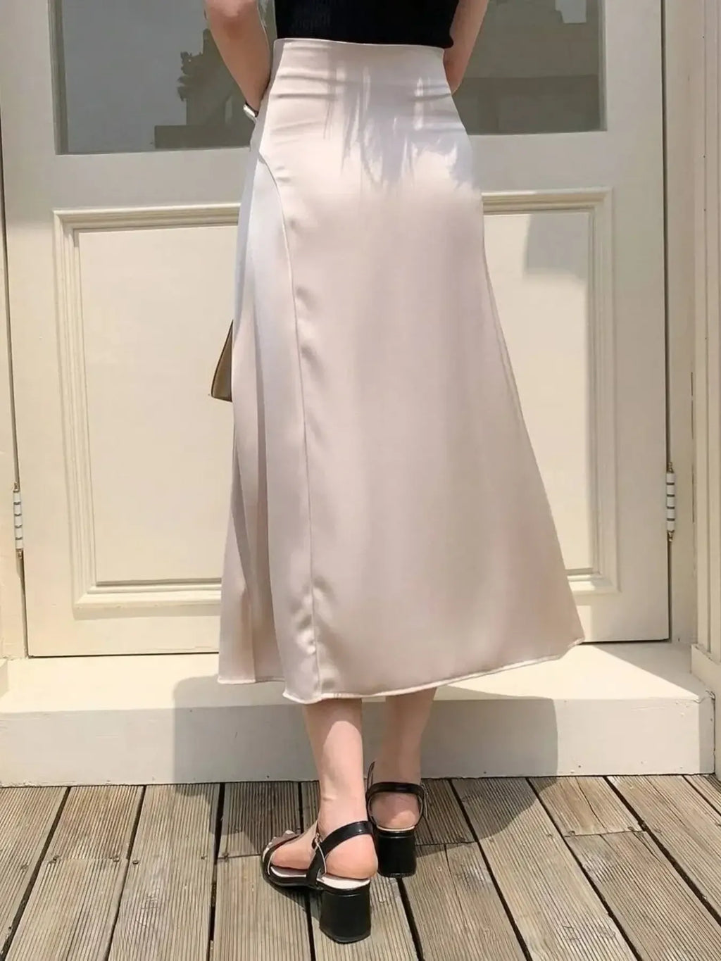 Asymmetric Wrap Midi Skirt with Fluted Hem - Girly Tea