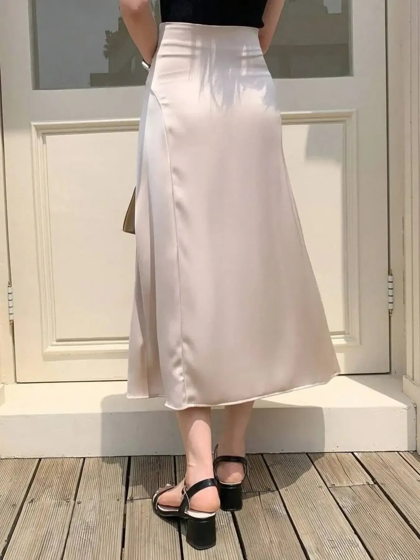 Asymmetric Wrap Midi Skirt with Fluted Hem - Girly Tea
