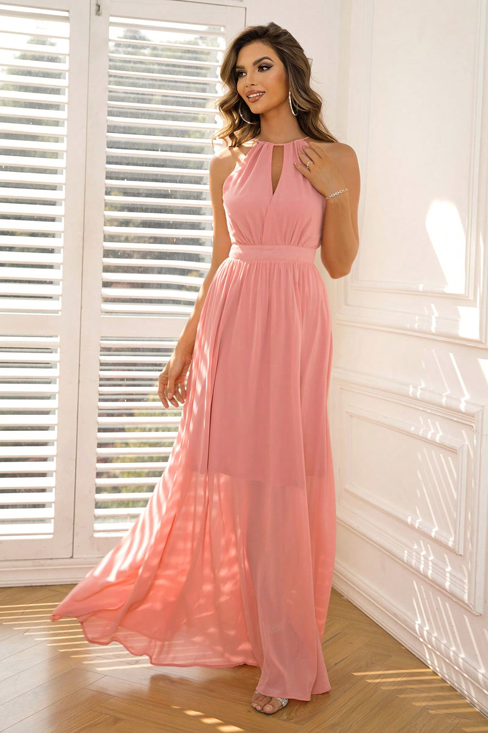 Tied Cutout Sleeveless Maxi Dress - Girly Tea